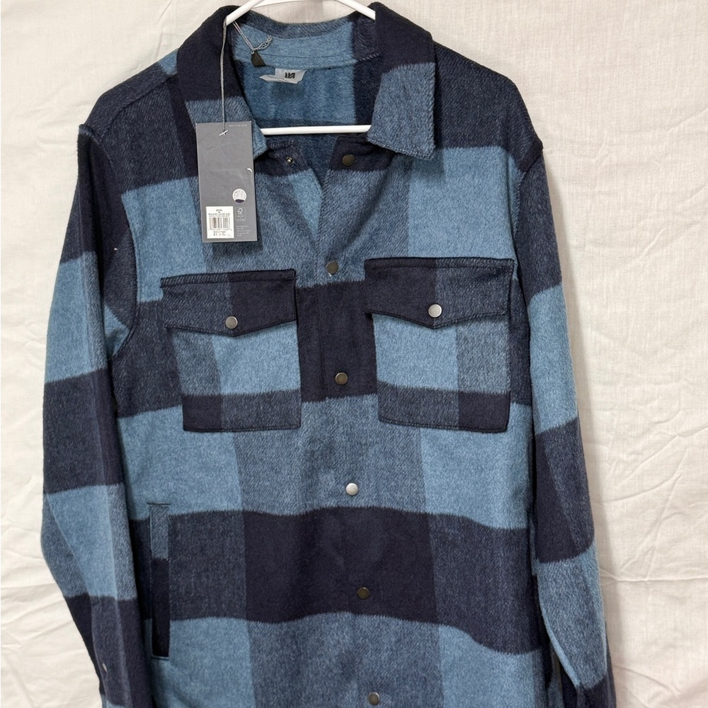 Men's Blue Plaid Shirt Jacket